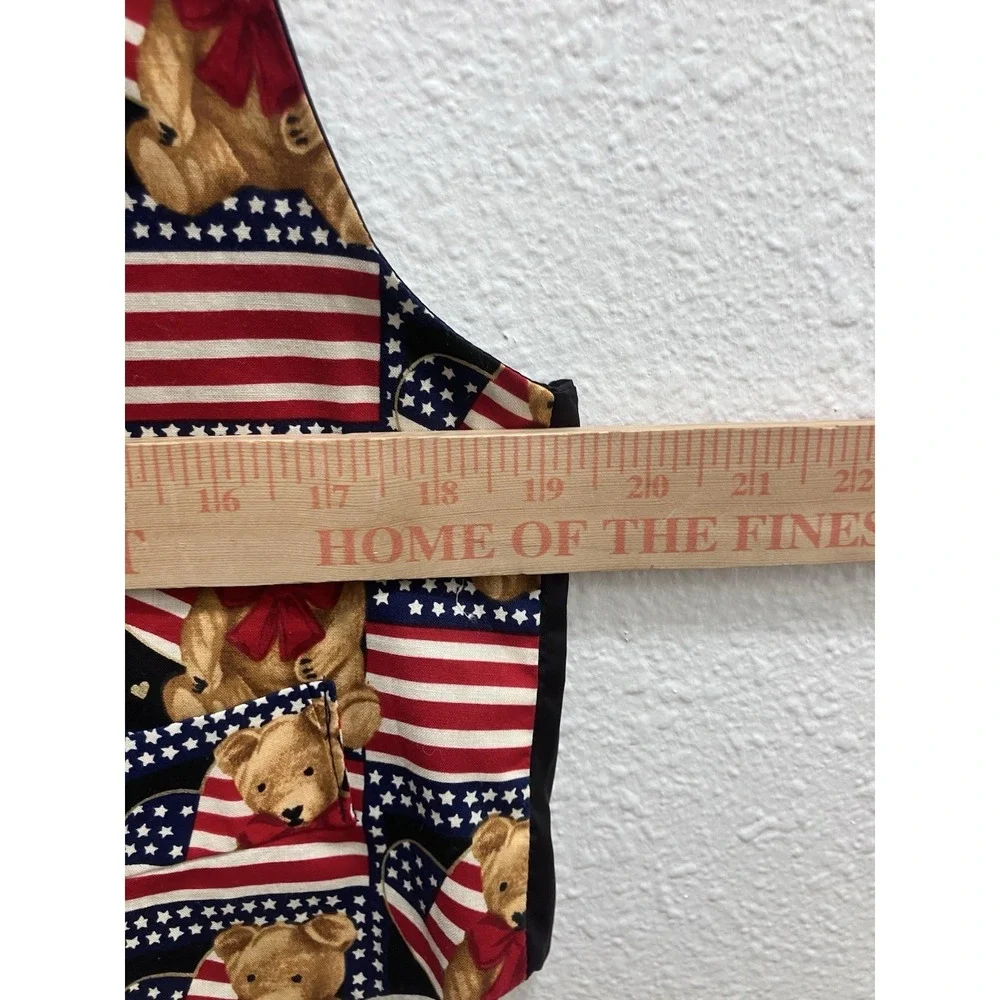 Vintage JLN USA Patriotic Teddy Bear Flag Print Vest Large Made in USA - Picture 6 of 10